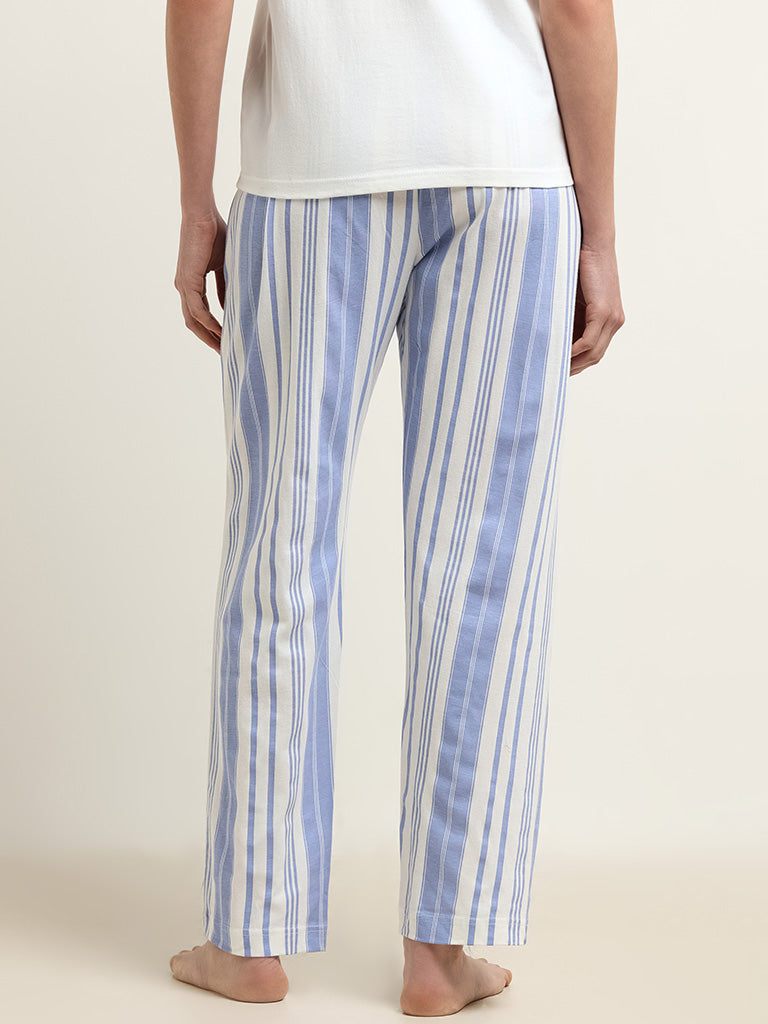 Wunderlove Blue Striped Printed Cotton Pyjamas