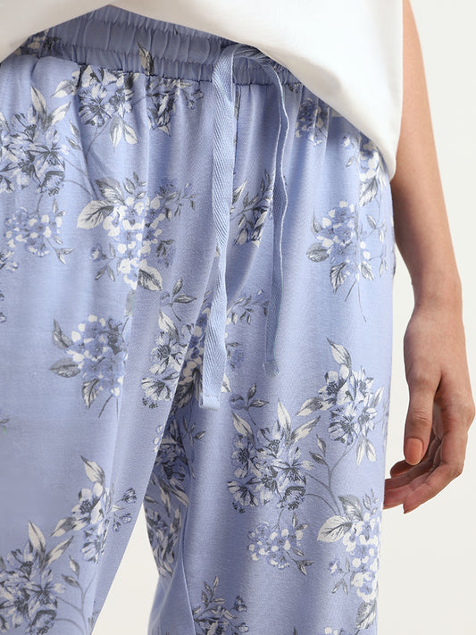 Wunderlove Blue Floral Cotton Pyjamas