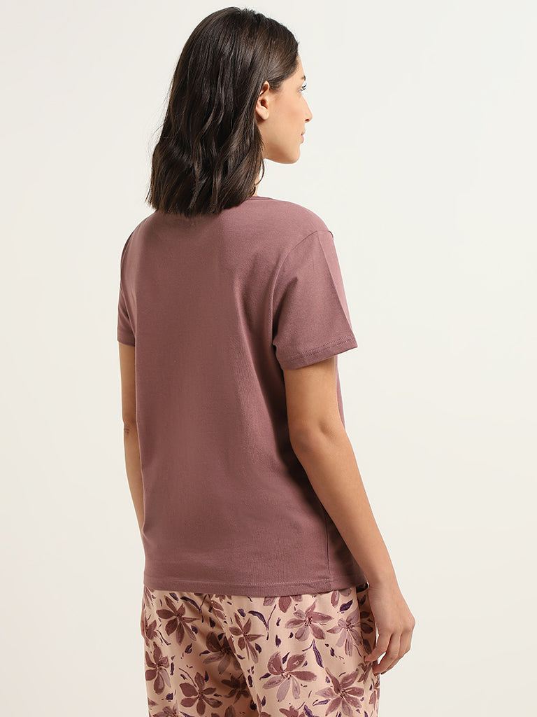 Wunderlove Brown Contrast-Printed T-Shirt