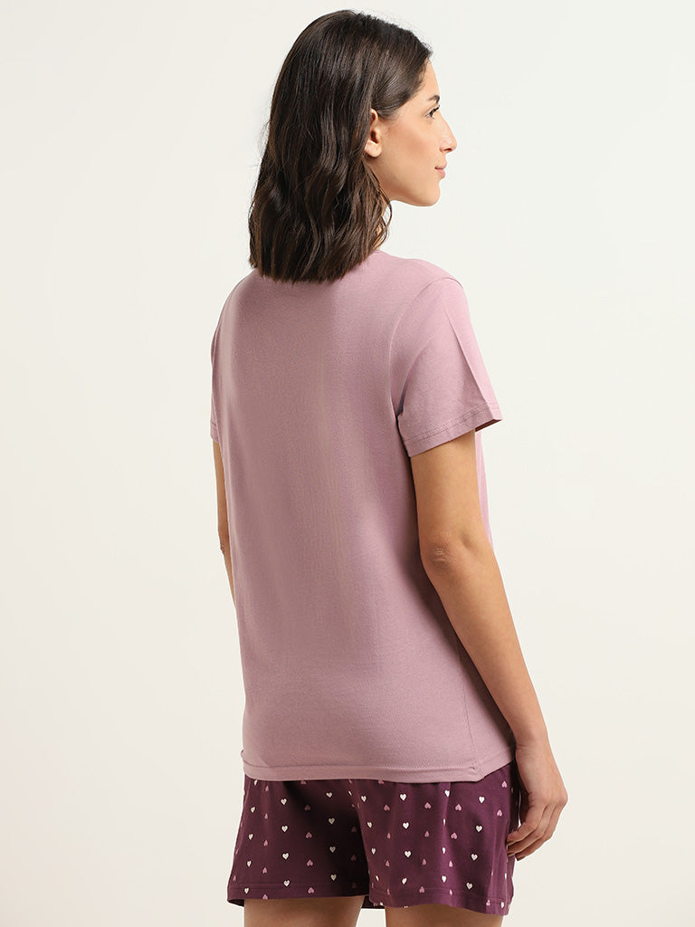 Wunderlove Pink Embroidered Cotton T-Shirt