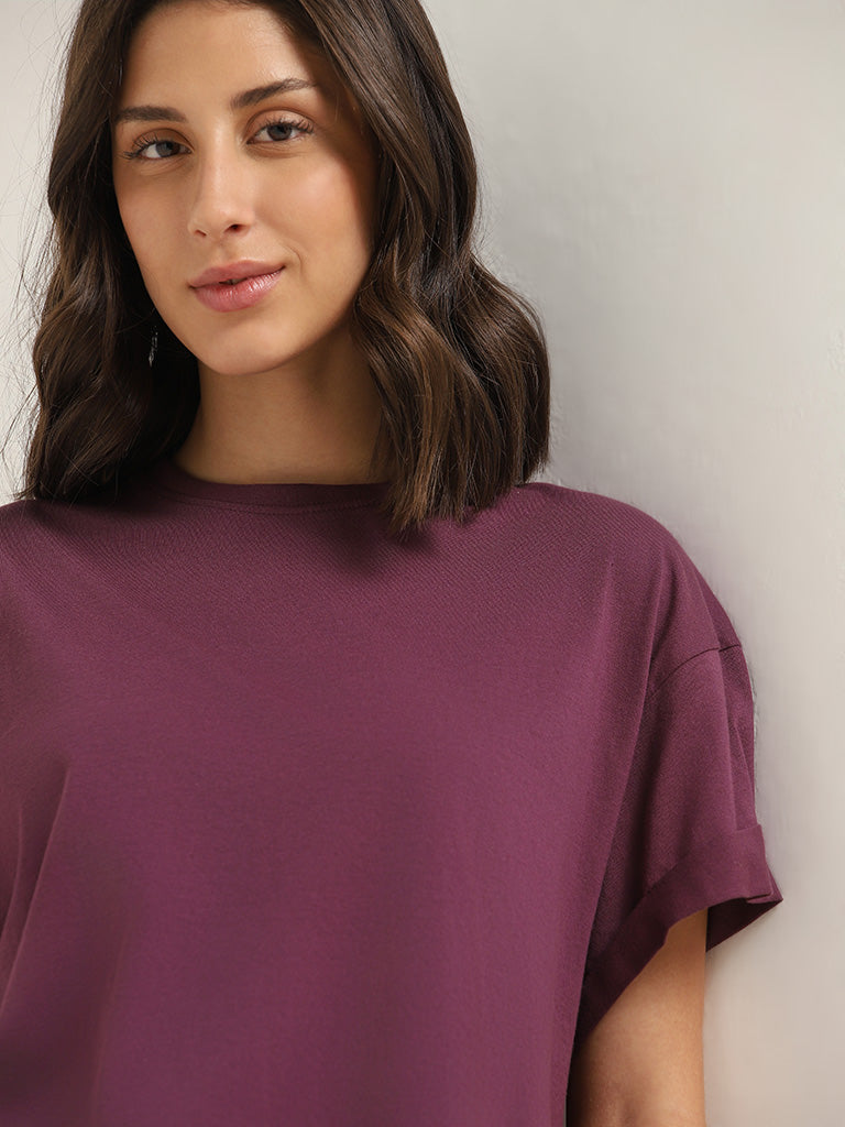 Wunderlove Purple Cotton Relaxed-Fit T-Shirt