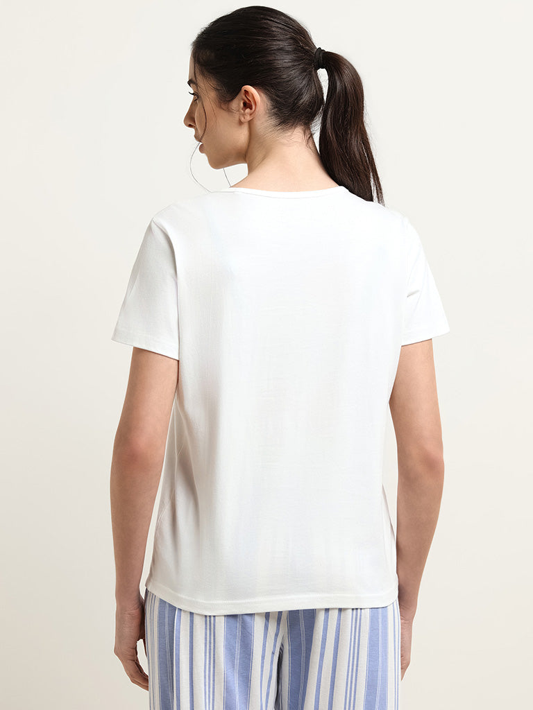 Wunderlove White Contrast Print T-Shirt
