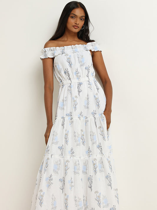 LOV White Cotton Blend Off-Shoulder Maxi Dress