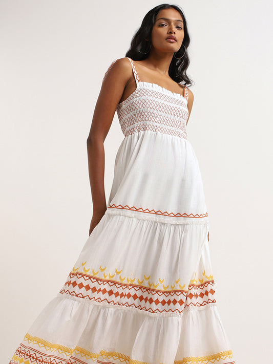 LOV White Embroidered Tiered Maxi Dress