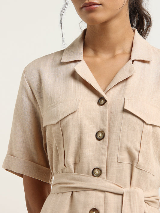 LOV Beige Cotton Shirt Dress with Belt