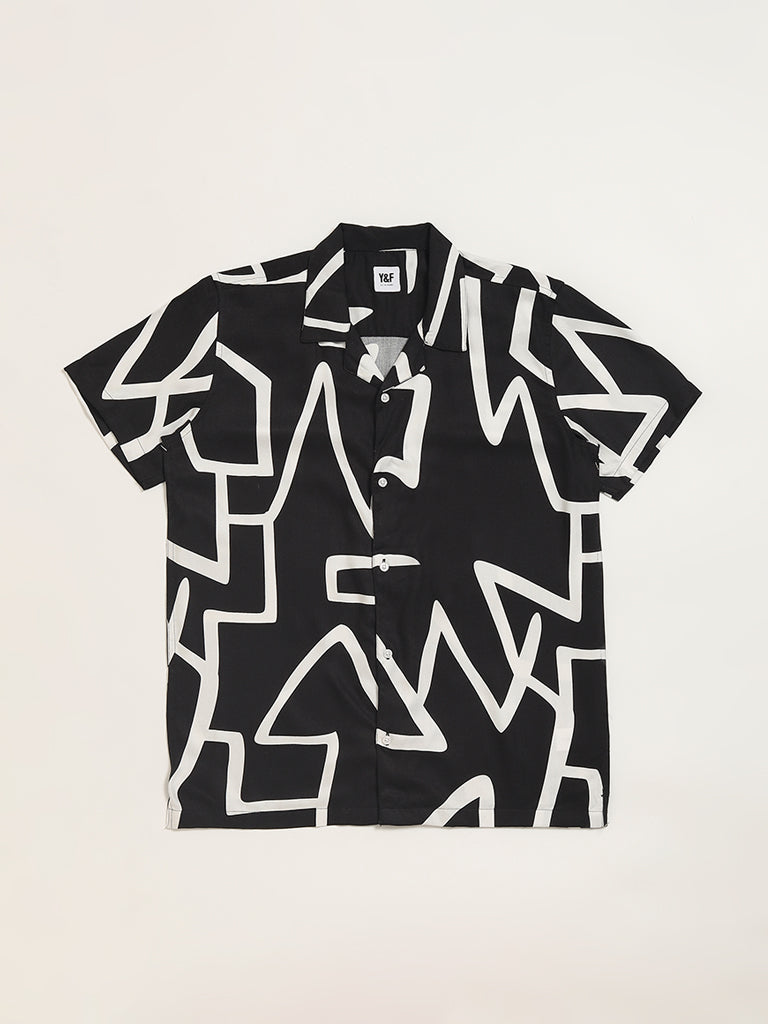 Y&F Kids Black Abstract Print Shirt