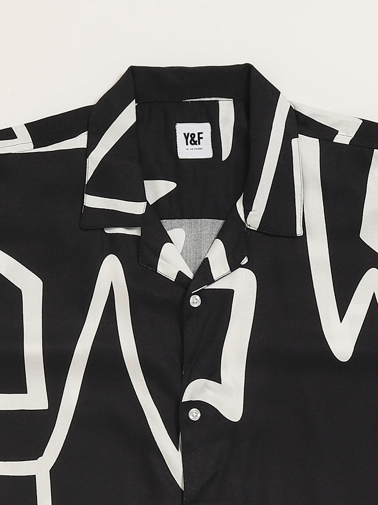 Y&F Kids Black Abstract Print Shirt