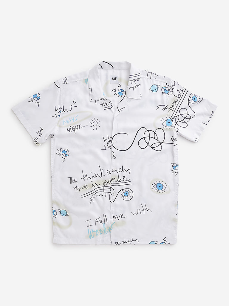 Y&F Kids Off-White Text Design Shirt