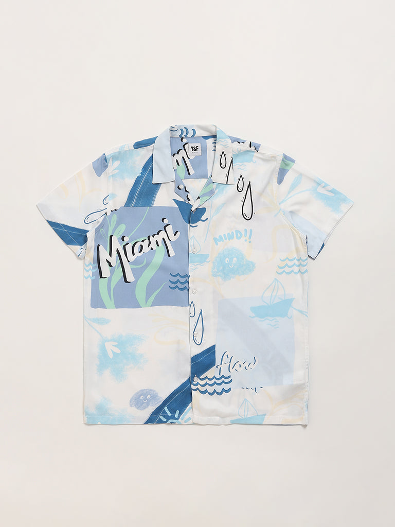 Y&F Kids Blue Patch Print Shirt