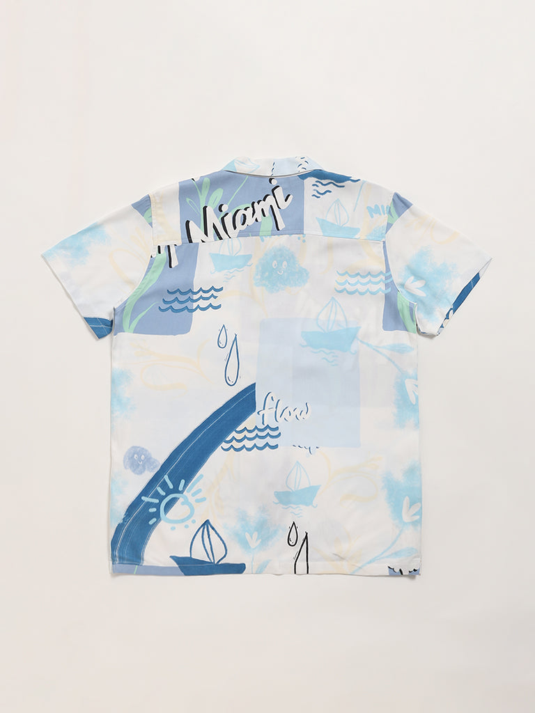 Y&F Kids Blue Patch Print Shirt