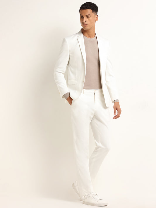 WES Formals Off-White Mid Rise Slim Tapered Fit Trousers