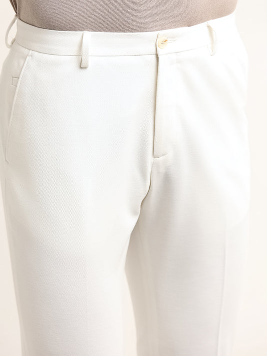 WES Formals Off-White Mid Rise Slim Tapered Fit Trousers