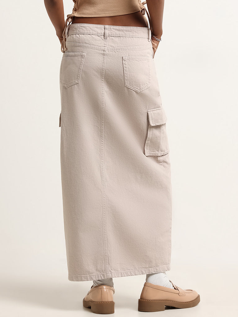 Nuon Beige Mid-Rise Denim Skirt