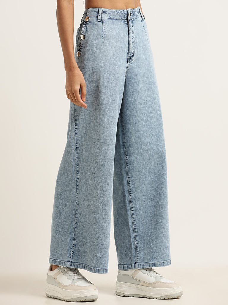 LOV Blue Loose Fit Mid Rise Jeans