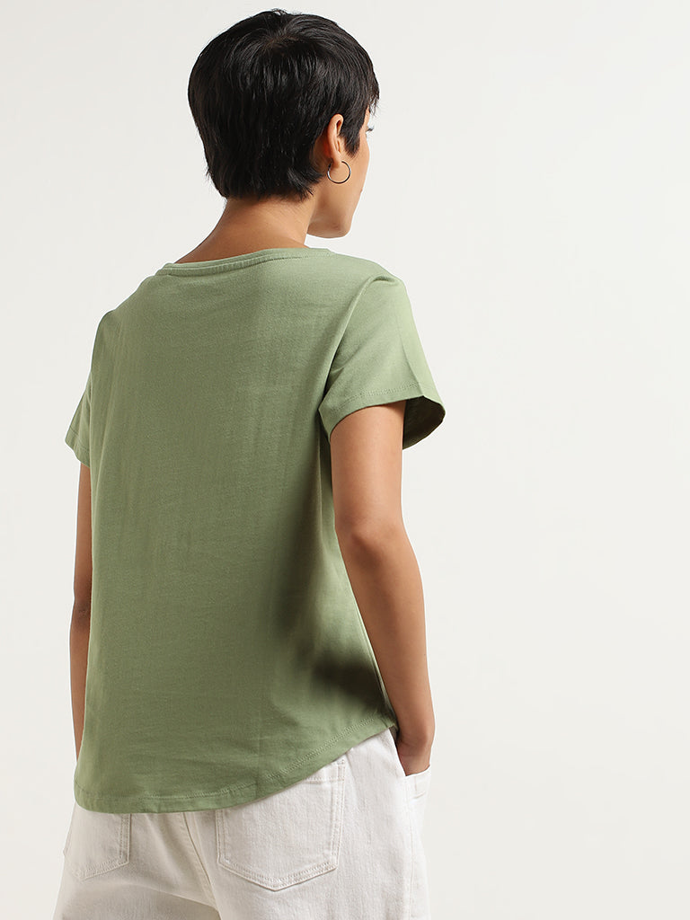 LOV Green Typography Printed T-Shirt