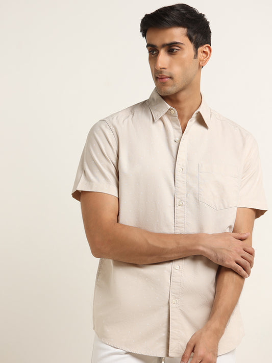 WES Casuals Beige Relaxed Fit Shirt