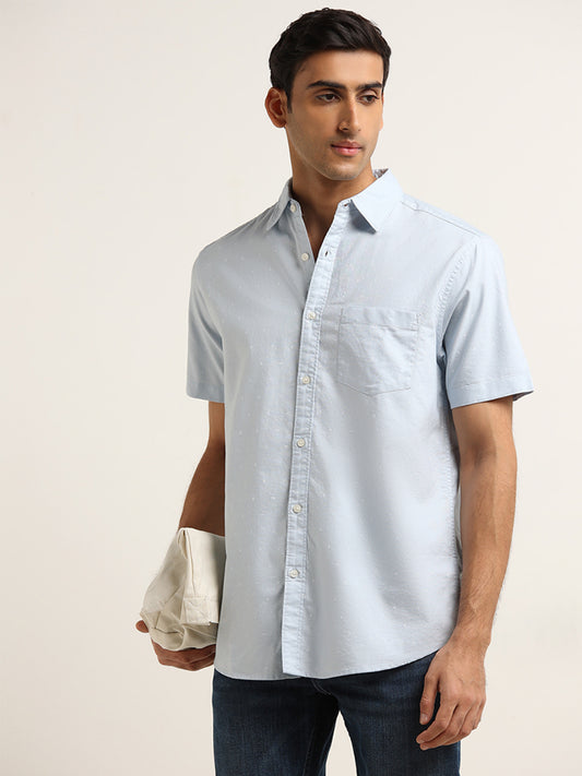 WES Casuals Light Blue Printed Shirt Relaxed Fit Shirt