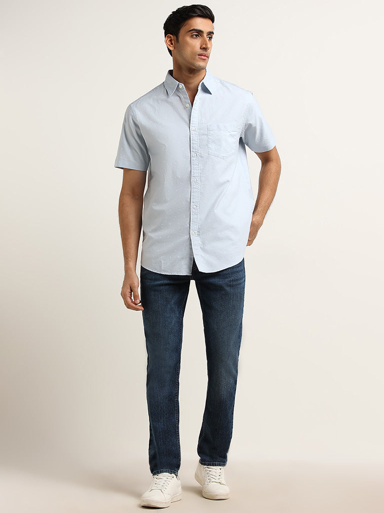 WES Casuals Light Blue Printed Shirt Relaxed Fit Shirt