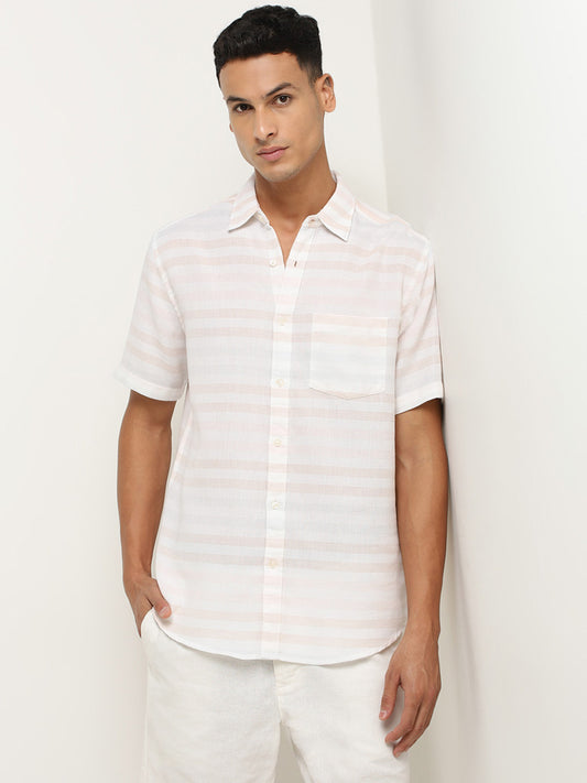 WES Casuals Light Pink Striped Relaxed Fit Shirt