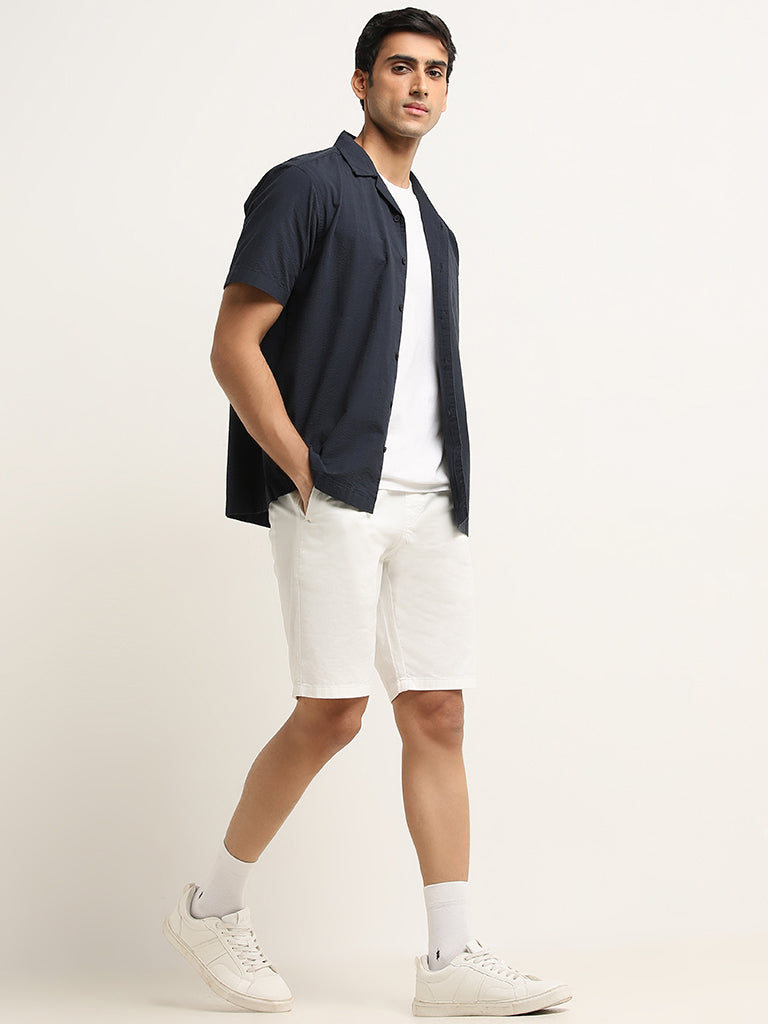 WES Casuals Navy Textured Relaxed Fit Shirt