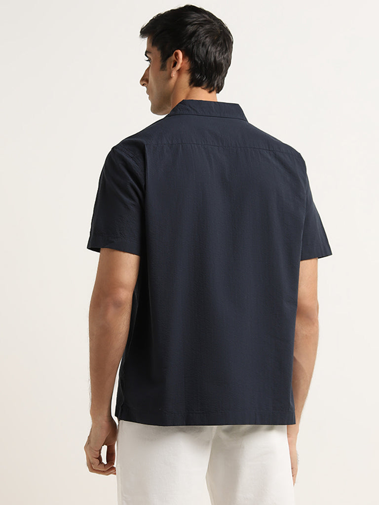 WES Casuals Navy Textured Relaxed Fit Shirt
