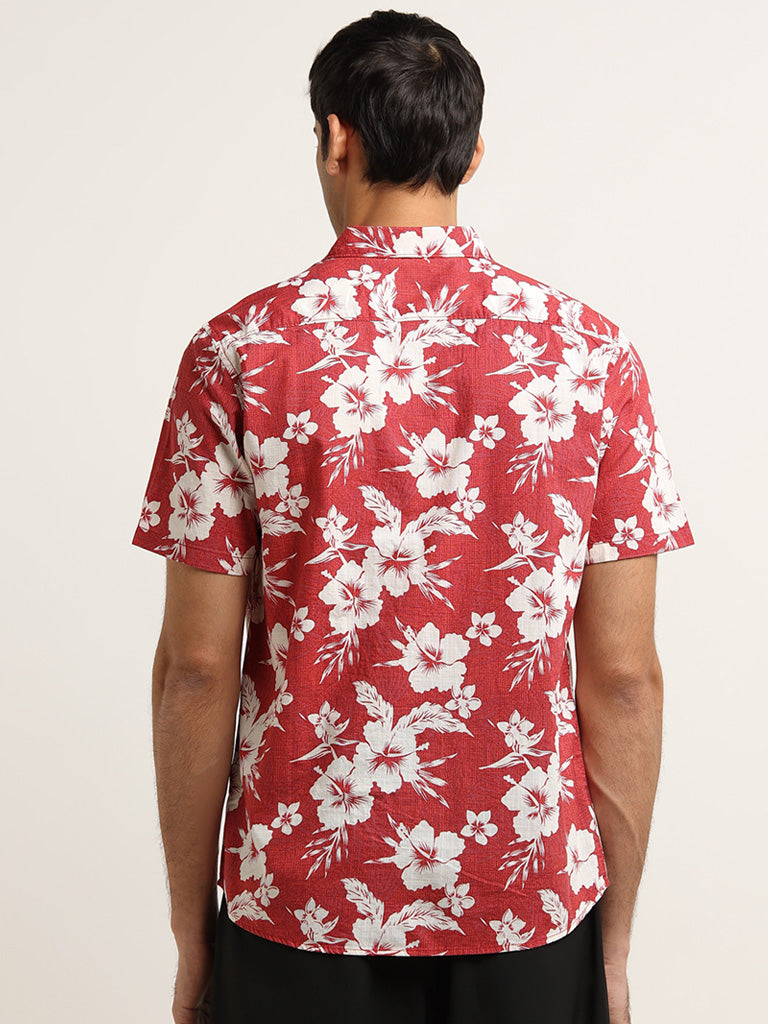 WES Casuals Red Floral Slim Fit Printed Shirt