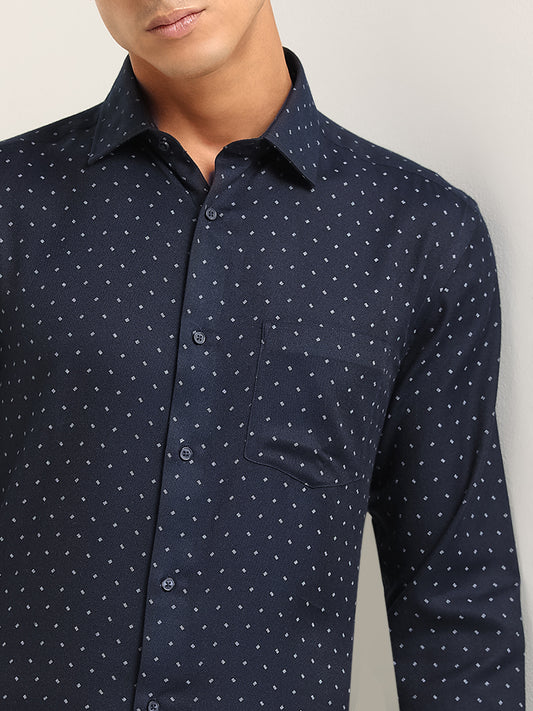 WES Formals Navy Printed Relaxed Fit Shirt