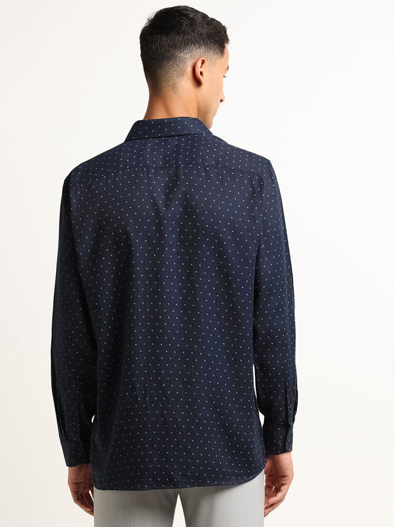 WES Formals Navy Printed Relaxed Fit Shirt