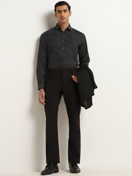 WES Formals Black Striped Relaxed Fit Shirt