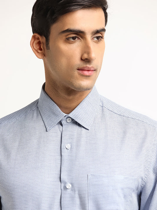 WES Formals Blue Printed Relaxed Fit Shirt