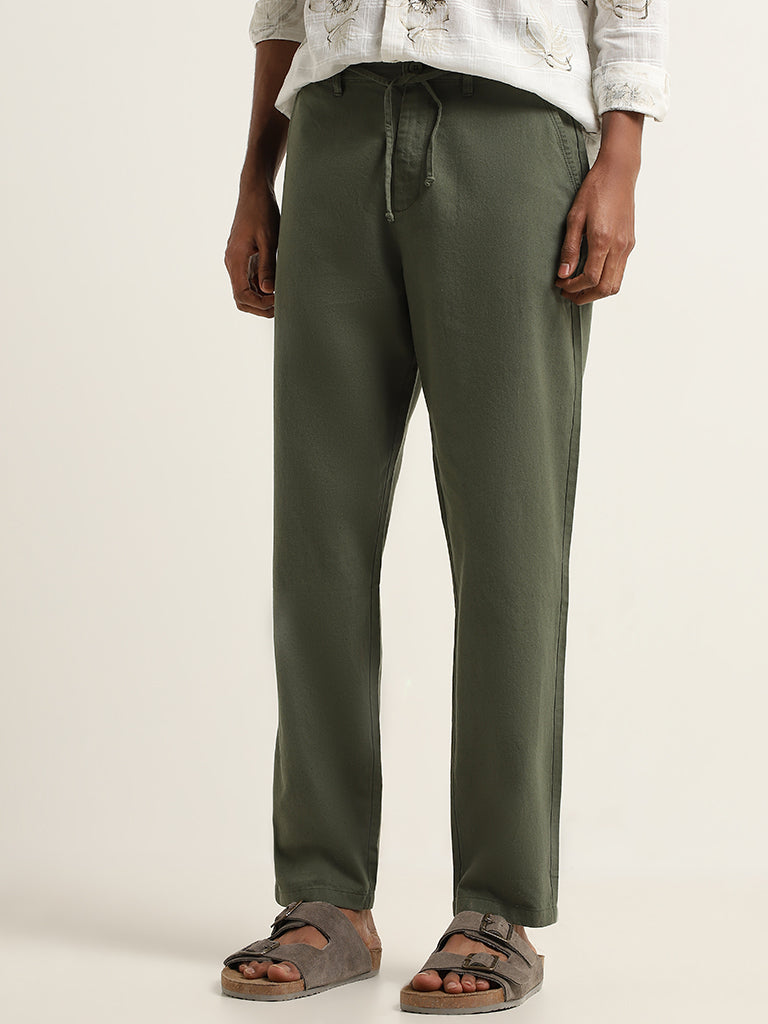ETA Olive Cotton Blend Relaxed Fit Chinos