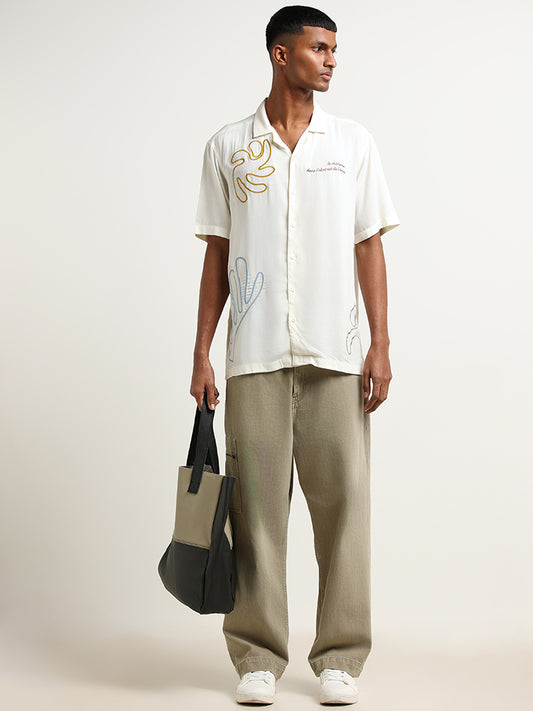 Nuon Off-White Embroidered Relaxed Fit Shirt