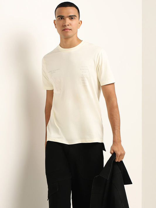 Nuon Cream Printed Slim Fit T-Shirt
