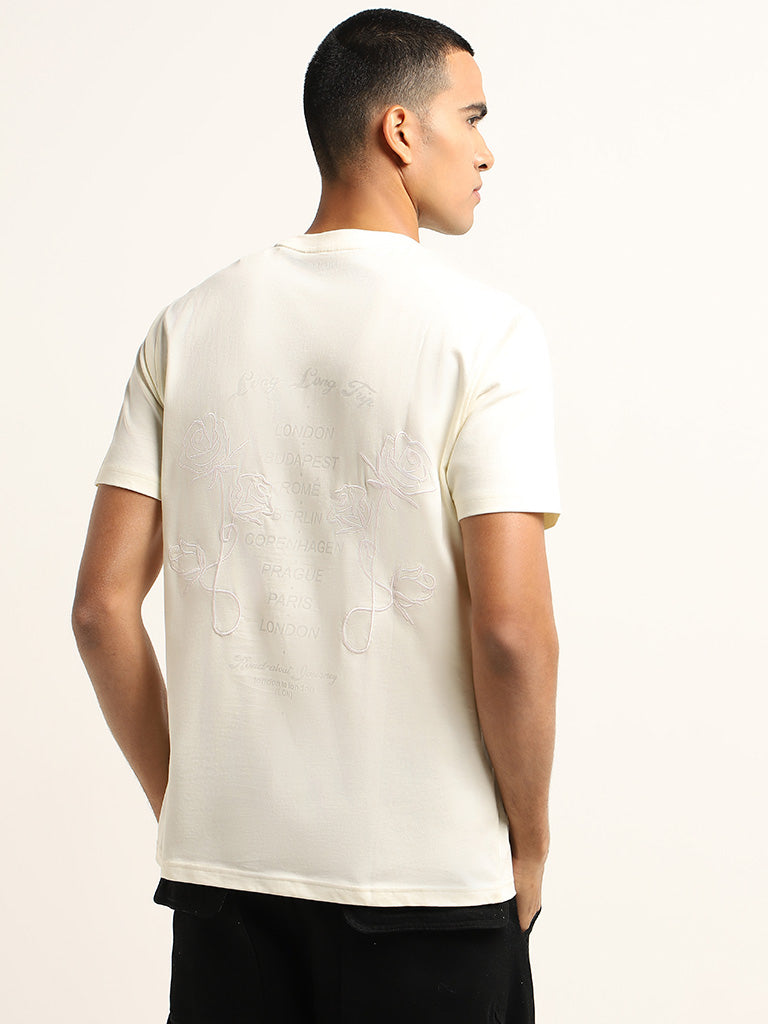 Nuon Cream Printed Cotton Slim Fit T-Shirt