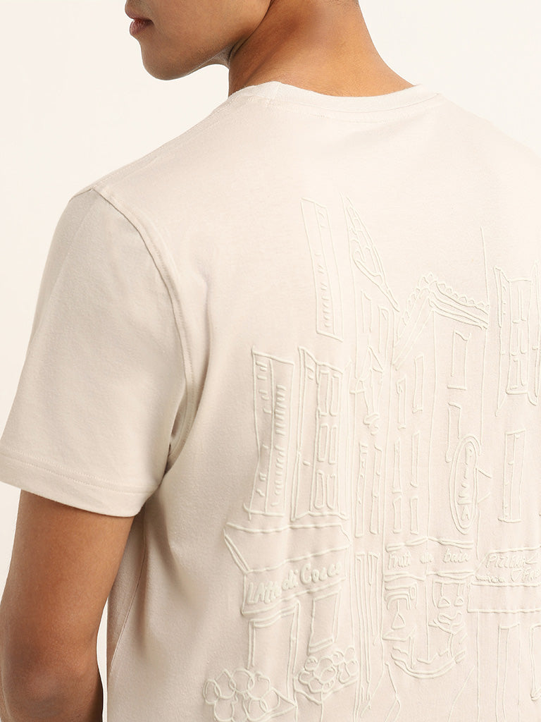 Nuon Off-White Printed Cotton Slim Fit T-Shirt