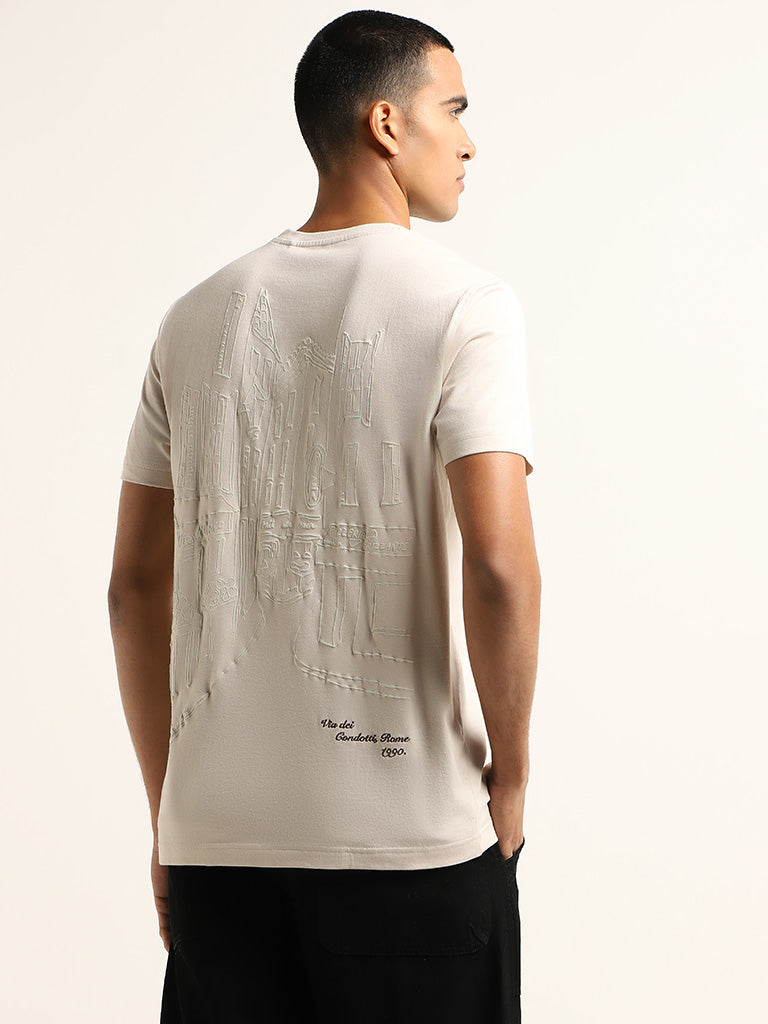 Nuon Off-White Printed Cotton Slim Fit T-Shirt