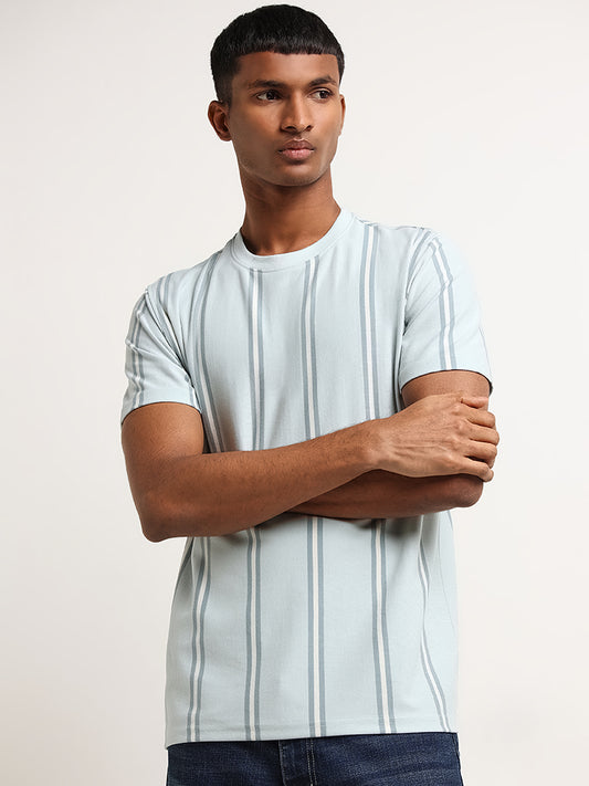 Nuon Blue Slim Fit Striped T-Shirt