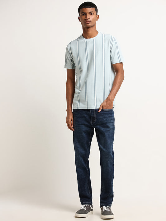 Nuon Blue Slim Fit Striped T-Shirt