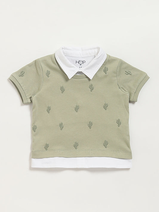 HOP Baby Green Embroidered T-Shirt