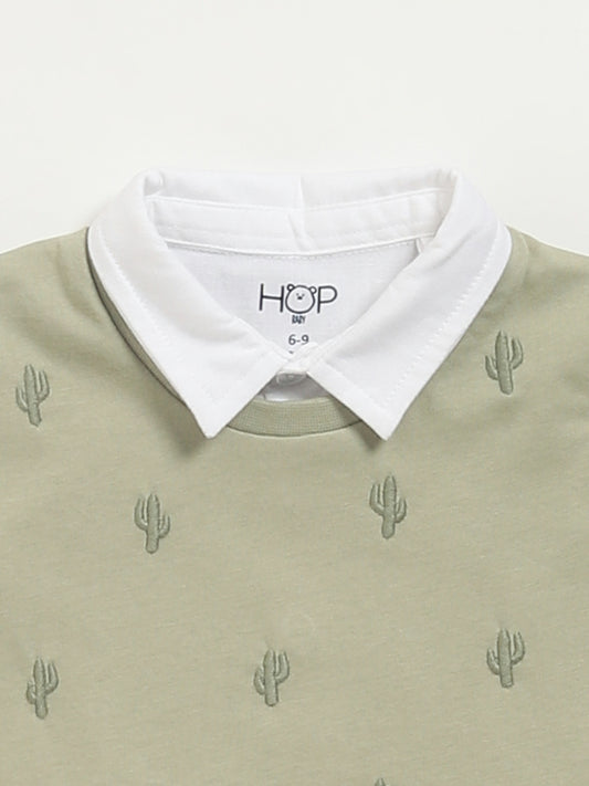 HOP Baby Green Embroidered T-Shirt