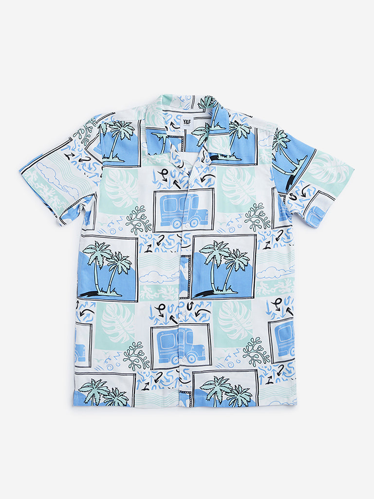 Y&F Kids Blue Tropical Printed Shirt