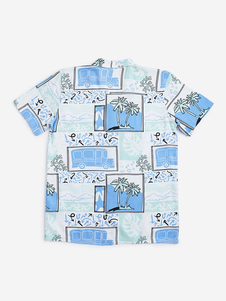 Y&F Kids Blue Tropical Printed Shirt