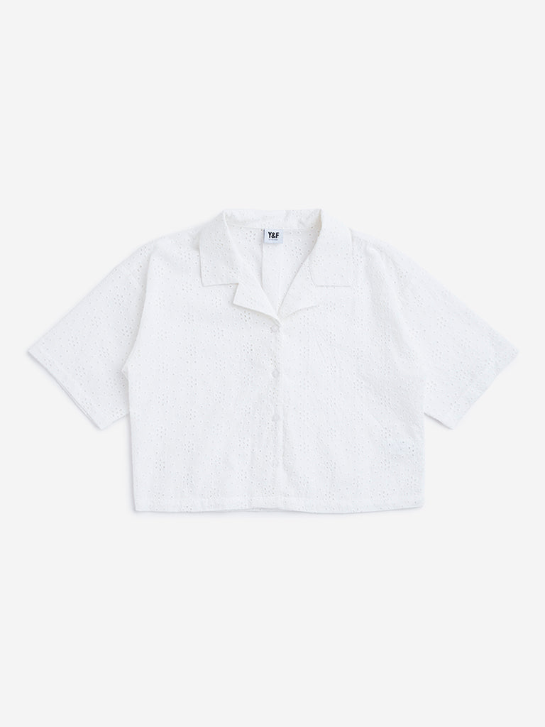 Y&F Kids White Solid Cropped Shirt
