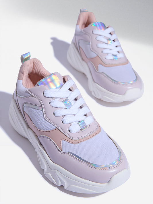 Yellow Lilac Rainbow Design Sneakers