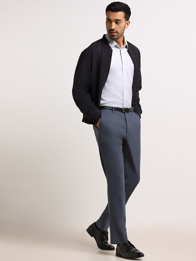 WES Formals Grey Tapered Slim Fit Trousers