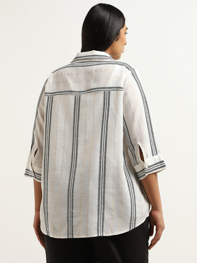 Gia Off-White Striped Printed Shirt