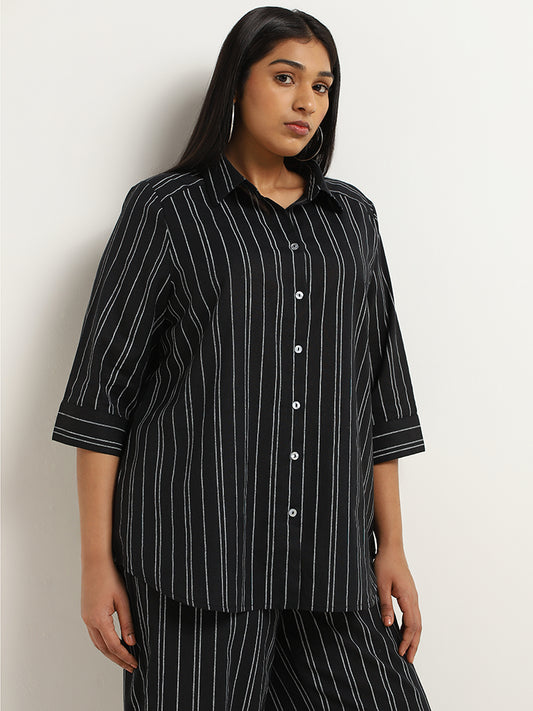 Gia Black Striped Cotton Shirt