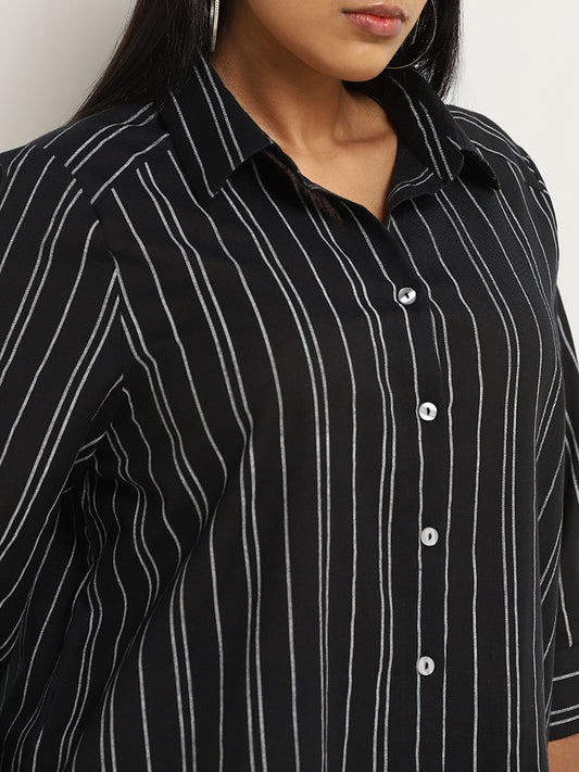 Gia Black Striped Cotton Shirt