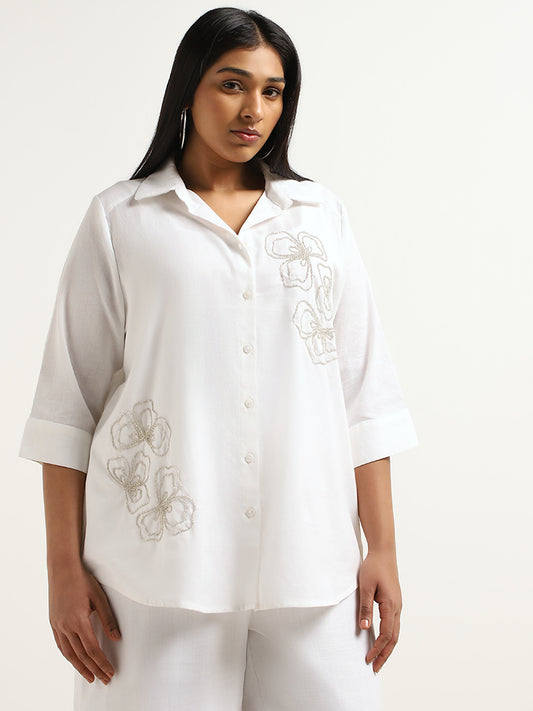 Gia White Embellished Cotton Shirt