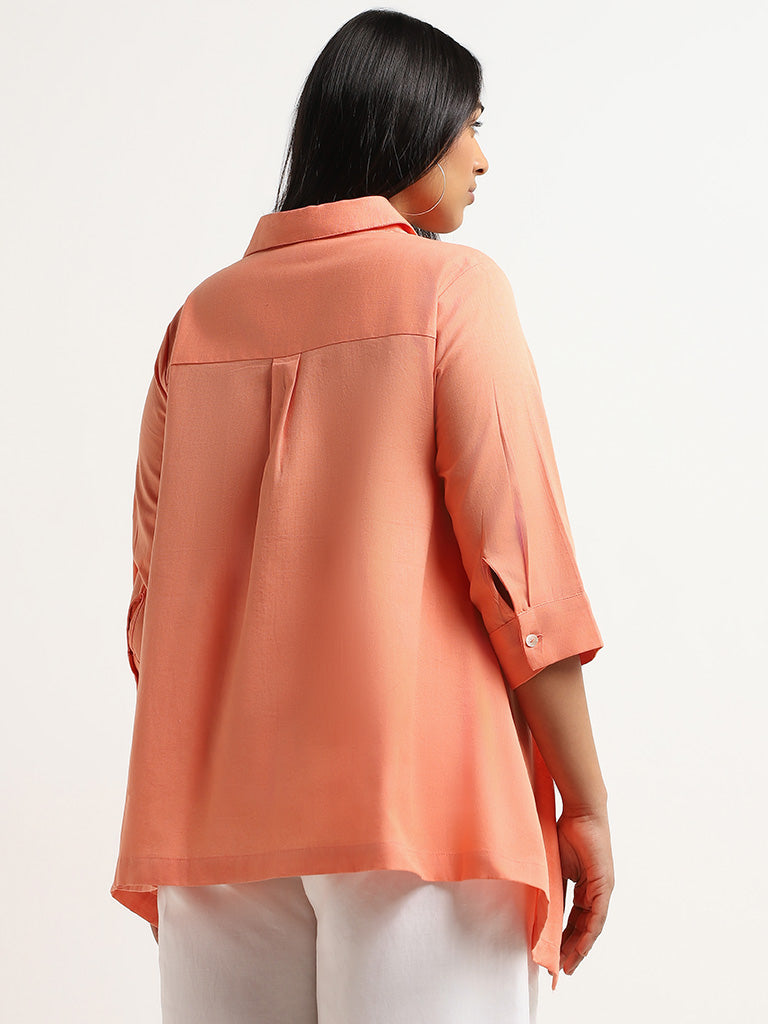 Gia Orange Drop Tail Blended Linen Shirt